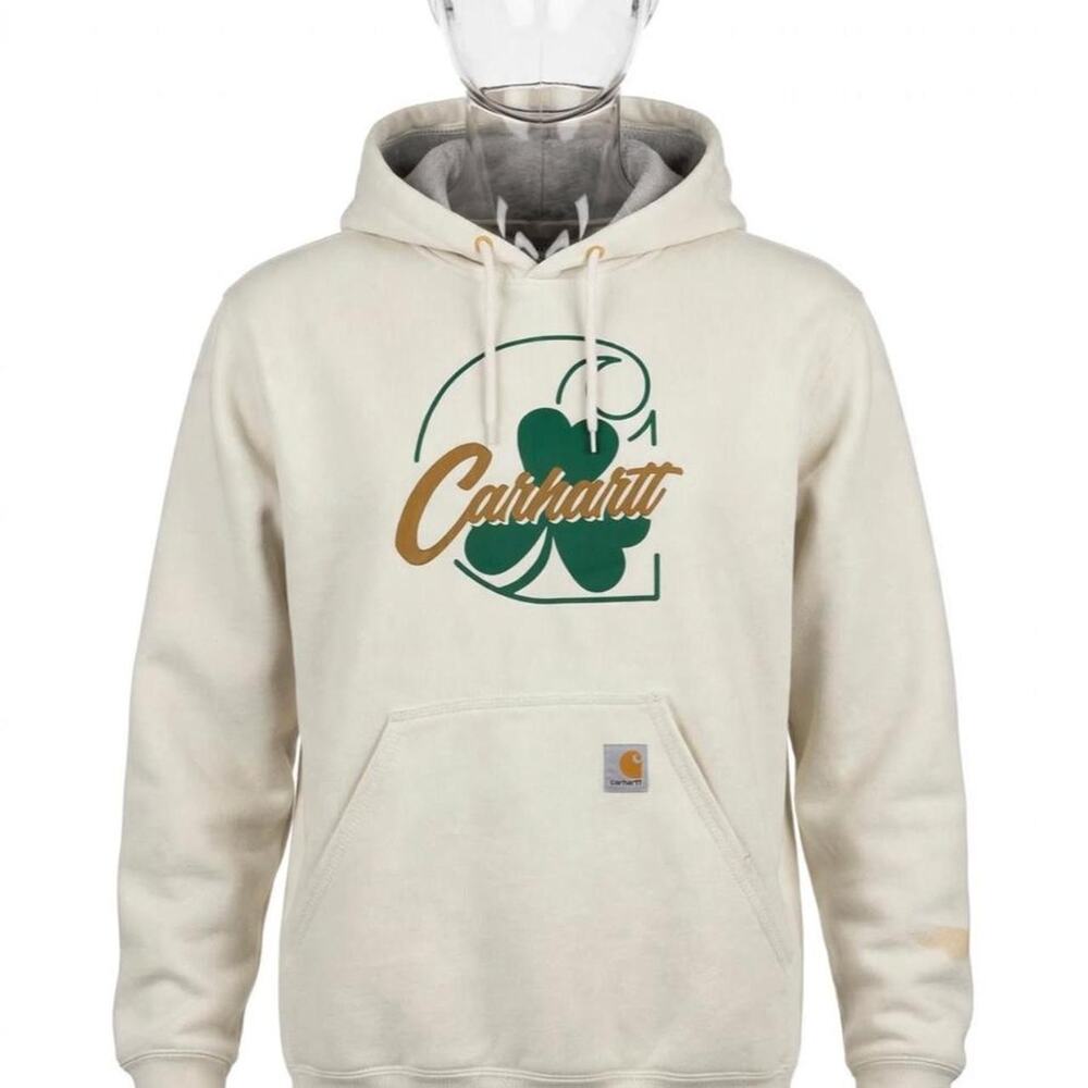 Carhartt Hoodie Mens S Loose Fit Cream Shamrock Clover